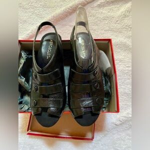 🔥Aerosoles Satisfaxtion Black Leather Heel Slingback Sandals🔥 NWT